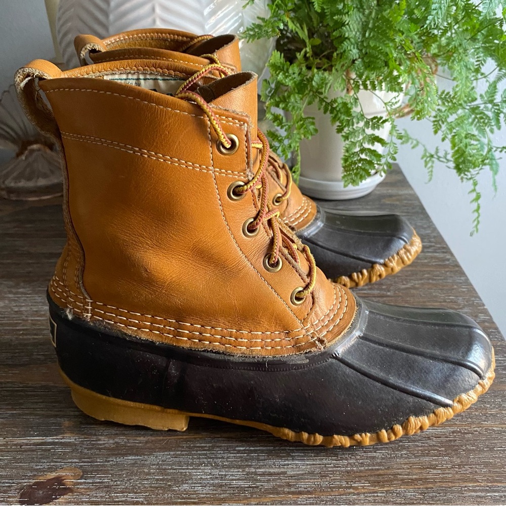 Vintage L.L. Bean Main Hunting Bean Duck Boots Lace Up Womens 5 Narrow Tan Brown - Picture 3 of 9